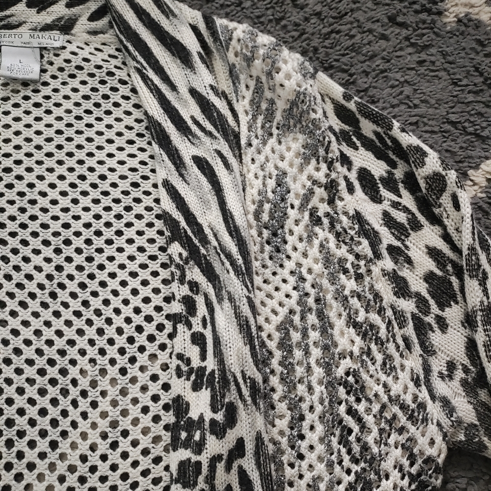 Alberto Makali Wool blend Patterned Open Front Waterfall Sweater Cardigan - Picture 4 of 10
